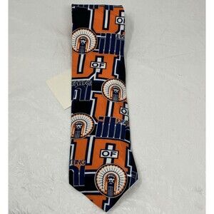 NWT University Of Illinois Fighting Illini Chief Silk Tie UIUC Orange Blue VTG